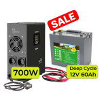 Varutoite komplekt k&uuml;ttes&uuml;steemile 700 W + s&uuml;vats&uuml;kliline 12 V 60 Ah aku