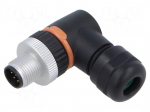 Connector: M12 | plug | PIN: 8 | male | 30V | angled 90&deg; | IP67 | for cable