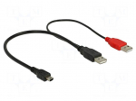 Cable | USB 2.0 | USB A plug x2,USB B mini plug | 0.3m | black