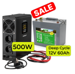 Varutoite komplekt k&uuml;ttes&uuml;steemile 500 W + s&uuml;vats&uuml;kliline 12 V 60 Ah aku