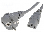 Cable | CEE 7/7 (E/F) plug angled,IEC C13 female | 1.8m | grey | PVC