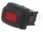 ROCKER | SPST | Pos: 2 | ON-OFF | 16A/12VDC | red | IP65 | LED | RF | UL94V-2