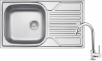 Steel sink with 1-bowl faucet with drainer