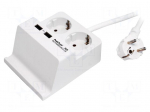 Plug socket strip: supply | white | Len: 1.5m | 50Hz | 16A | 230V
