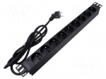 Plug socket strip: supply | Sockets: 9 | 230VAC | 16A | black | 2m | IP20