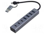 Hub USB | USB 3.0 | grey | Number of ports: 8 | aluminium