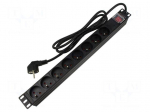 Plug socket strip: protective | Sockets: 8 | 230VAC | 16A | black | 2m