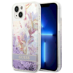 Guess GUHCP14MLFLSU Flower Liquid Glitter Hardcase for iPhone 14 Plus / 15 Plus 6.7" / purple