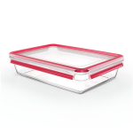 Emsa CLIP & CLOSE glass food storage container 3.0 liters (transparent/red, rectangular)
