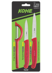 KOHE 3-piece knife set with peeler, assorted colours