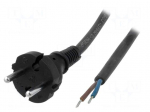 Cable | CEE 7/17 (C) plug,wires | Len: 3m | black | rubber | 2x1,5mm2