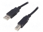 Cable | USB 2.0 | USB A plug,USB B plug | 5m | black | Core: Cu