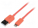 Cable | USB 2.0 | USB A plug,Apple Lightning plug | 1m | pink