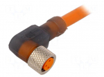 Connection lead | M8 | PIN: 3 | angled | 5m | plug | 60VAC | 4A | -25&divide;80&deg;C