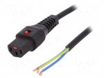 Cable | IEC C13 female,wires | 4m | with IEC LOCK locking | black