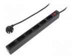 Plug socket strip: supply | Sockets: 6 | 250VAC | 15A | black | 1.5m