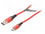 Cable | USB 2.0 | USB A plug,USB C plug | nickel plated | 1m | red