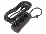 Extension lead | 3x1.5mm2 | Len: 5m | PVC | black | Sockets no: 3 | 16A