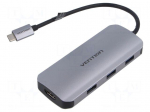 Hub USB | HDMI socket,USB A socket x3,USB C socket x2 | PnP | grey