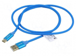 Cable | USB 2.0 | USB A plug,USB C plug | gold-plated | 1m | blue | Cu