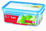 Emsa CLIP & CLOSE food storage container set, 5 pieces (transparent/blue, 4 rectangular, 1 round container + 5 lids)