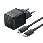 Adapter Baseus  Sienas atrais ladetajs Palm 30 W USB + USB-C QC3.0 PD3.0 ar USB-C kabeli 1 m  melns P1011160A113-01 (6932172677343)