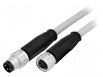 Cable: for sensors/automation | M8-M8 | male | female | PIN: 3 | plug
