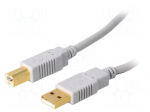 Cable | USB 2.0 | USB A plug,USB B plug | gold-plated | 5m | grey