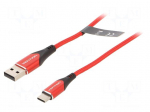 Cable | USB 2.0 | USB A plug,USB C plug | nickel plated | 1.5m | red
