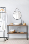 Mirrors&More Fine apaļ&scaron; spogulis ar LED apgaismojumu ar ādas melnu siksnu IP44