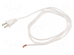 Cable | 2x18AWG | NEMA 1-15 (A) plug,wires | PVC | 1.8m | white | 10A