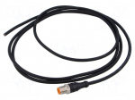 Cable: for sensors/automation | M12 | PIN: 4 | straight | 2m | plug | 4A