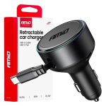 Mobiiltelefonid ja tarvikud // USB autolaadijad // Ładowarka samochodowa ze zwijanym kablem typu c + usb-c 12v 24v 60w amio-04368