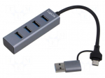 Hub USB | USB A socket x4,USB A plug,USB C plug | USB 3.0 | grey