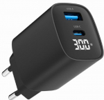 Charger Gembird USB Type-C + USB Type-A LCD Black