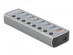 DeLOCK USB 5 Gbps Hub with 7 Ports + 1 Fast Charging Port + 1 USB-C PD 3.0 Port with Switch and Illumination