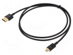 Cable | HDMI plug,micro HDMI plug | Len: 1m | black | 36AWG | Core: Cu