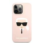 Karl Lagerfeld KLHCP13LSLKHP Liquid Silicone Karl Head maciņ&scaron; telefonam iPhone 13 Pro rozā