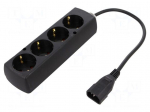 Cable | IEC C14 male,CEE 7/3 (F) socket | 0.3m | Sockets: 4 | black