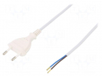 Cable | CEE 7/16 (C) plug,wires | 3m | white | PVC | 2x0,5mm2 | 2.5A