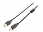 Cable | USB 2.0 | USB A plug,USB B plug | nickel plated | 3m | black