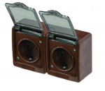 BETA surface socket 2-gang with grounding and transparent cover brown IP44