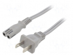 Cable | 2x18AWG | IEC C7 female,NEMA 1-15 (A) plug | PVC | 3m | grey