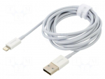 Cable | Apple Lightning plug,USB A plug | 2m | white | 2.4A