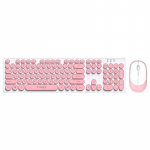 T-Wolf TF770 Retro Punk PC 2.4Ghz Wireless Keyboard (EN) Silent keys + Mouse set Pink & White