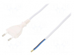 Cable | CEE 7/16 (C) plug,wires | 5m | white | PVC | 2x0,5mm2 | 2.5A