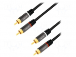 Cable | RCA plug,both sides | 3m | Plating: gold-plated | black | 28AWG