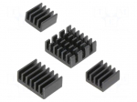 Heatsink | black | aluminium | 4pcs | thermal adhesive tape