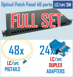 Optical switching panel set with cassette | 19" | for 48 ports | LC/UPC adapters | LC/UPC pigtails