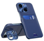 Back panel cover iLike Apple iPhone 14 Leather Stand Case card wallet with stand Blue